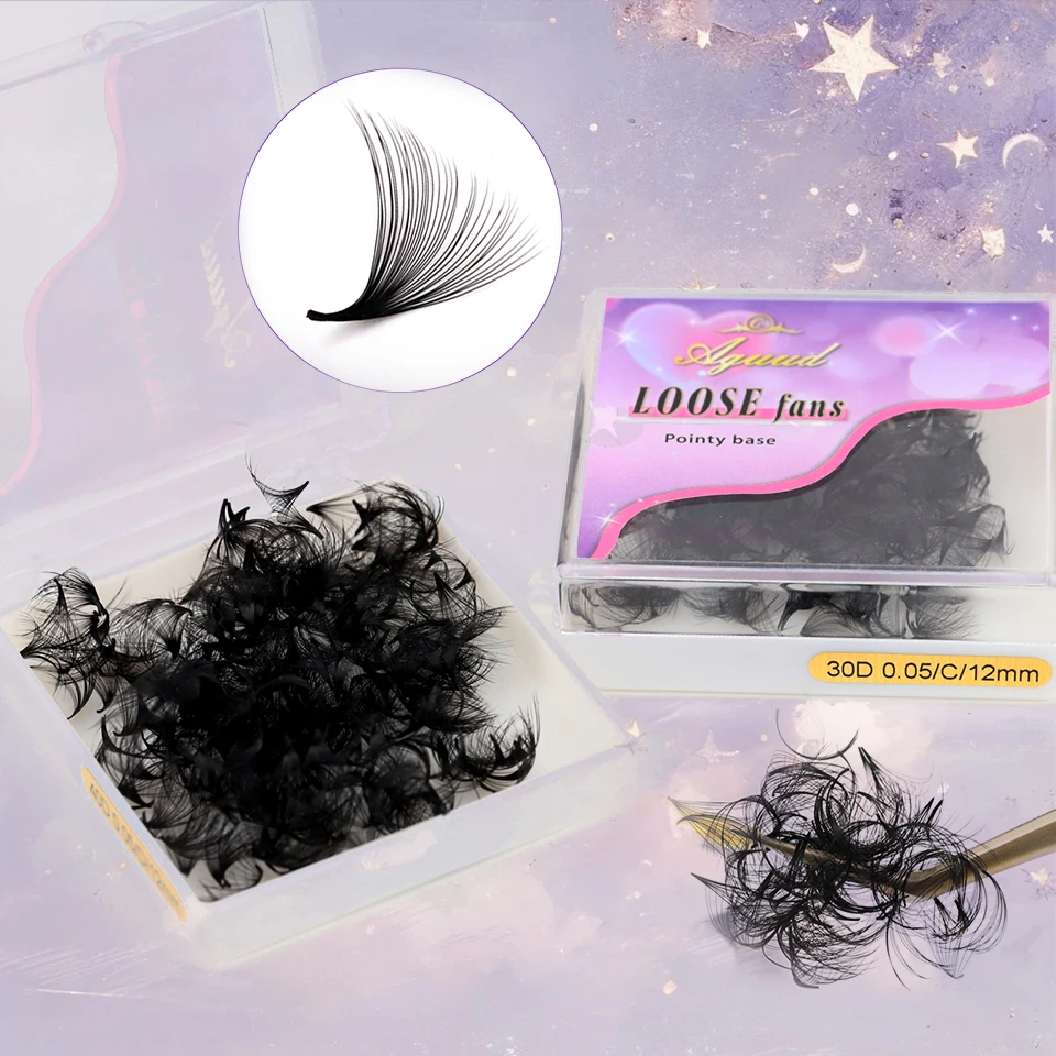 

AGUUD 7mm Pointy Base Medium Stem Premade Volume Loose Fan Lashes Individual Makeup Natural Russian Fan Faux Mink Lash Extension