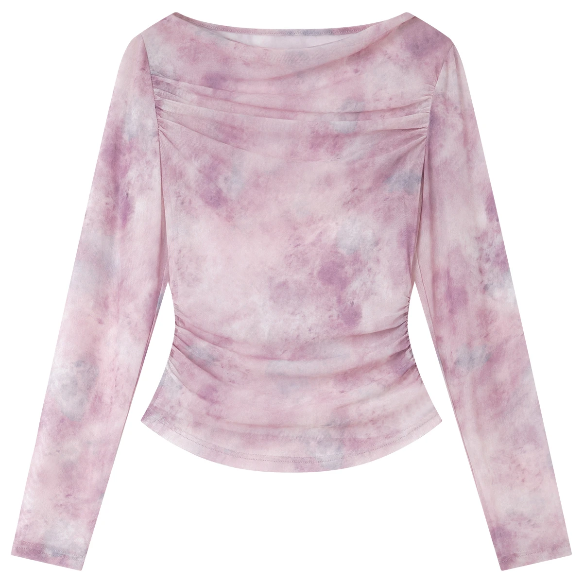 VIMLY vrouwen Gedrukt Mesh T-shirt Dames Elegante Tops 2025 Mode Slim-fit Lange Mouw T-shirt voor Vrouw kleding A0085