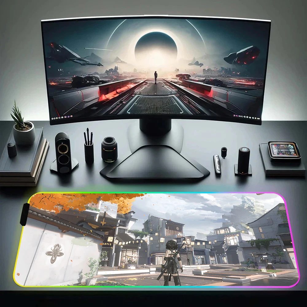 Wuthering Waves Yinlin RGB Pc Gamer Keyboard Mouse Pad Mousepad LED Glowing Mouse Mats Rubber Gaming Computer Mausepad