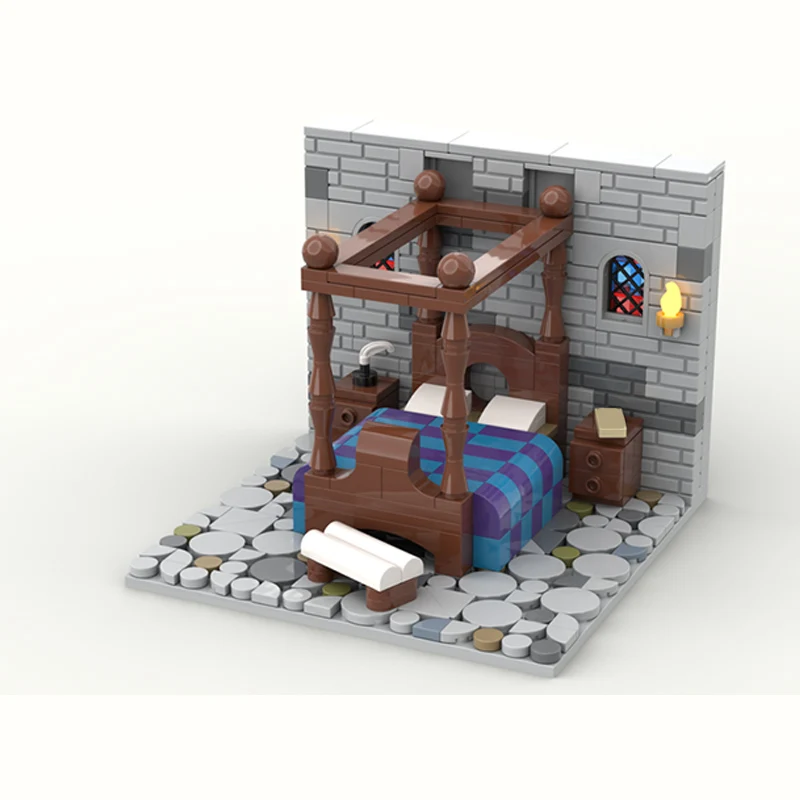 Straßenansicht-Modell MOC Bausteine Schlafzimmer mit Himmelbett Modulare Technologie Kinder-Urlaubsgeschenke Zusammenbaubares Spielzeug-Set