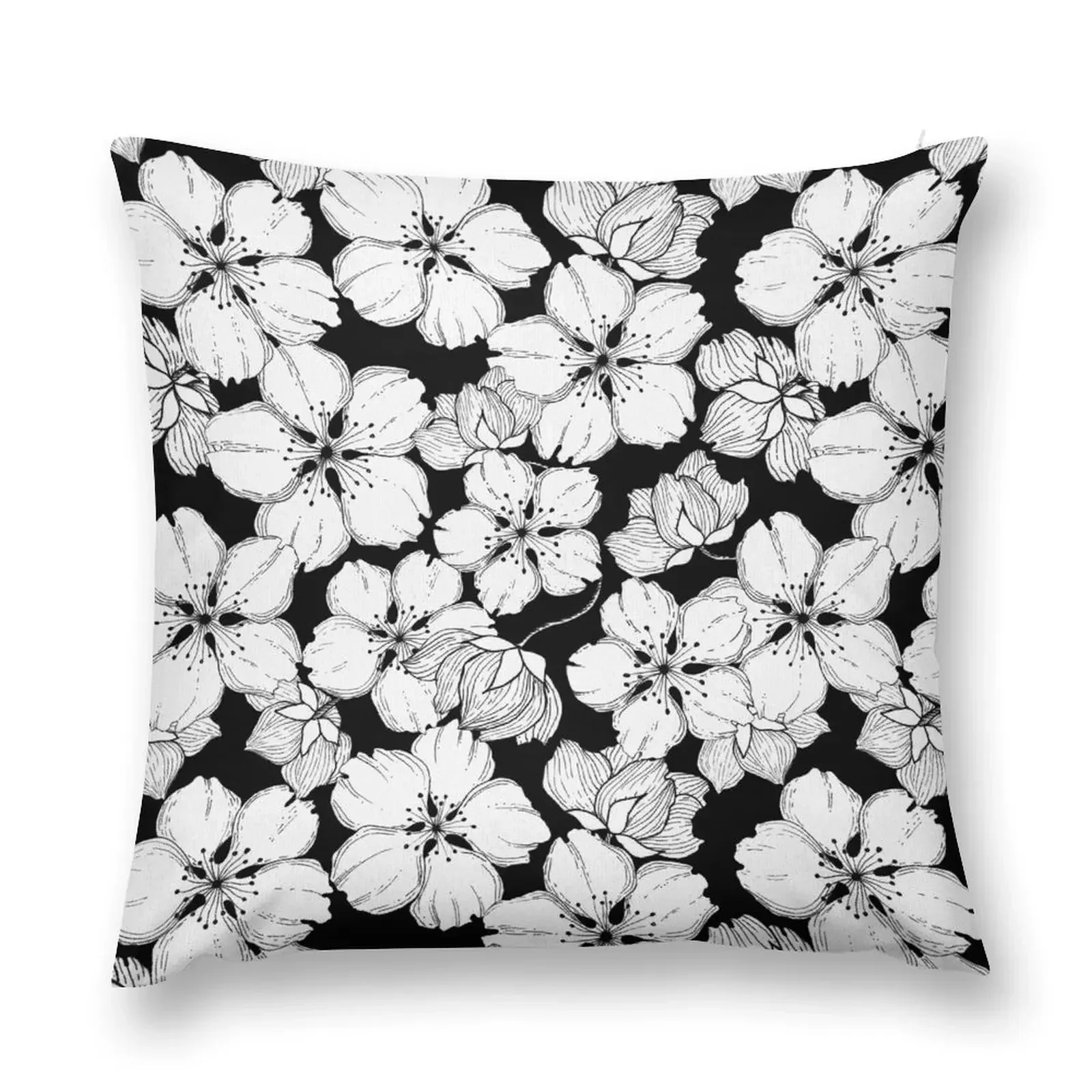 

Black and white sakura flowers. Japanese floral. Cherry blossom. Throw Pillow Sitting Cushion Pillow Cases Decorative pillow