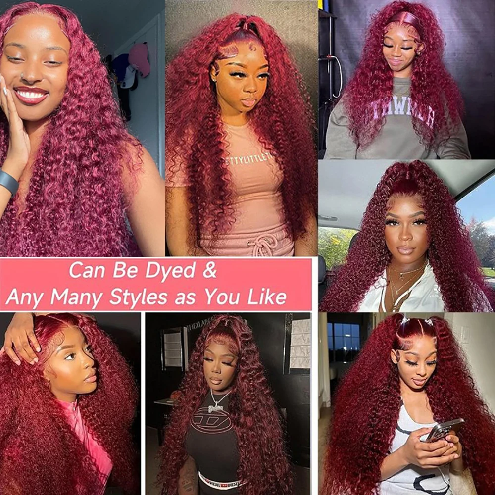 99J Burgundy Lace Front Wigs Human Hair 13x6 Deep Wave HD Lace Frontal