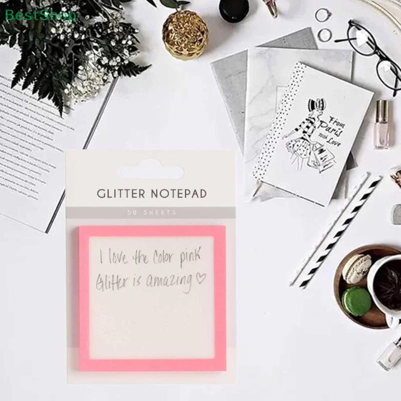 Notas pegajosas com glitter, notas pegajosas transparentes, notebooks criativos de escritório, suprimentos de estudo, presentes perfeitos para retornar à escola