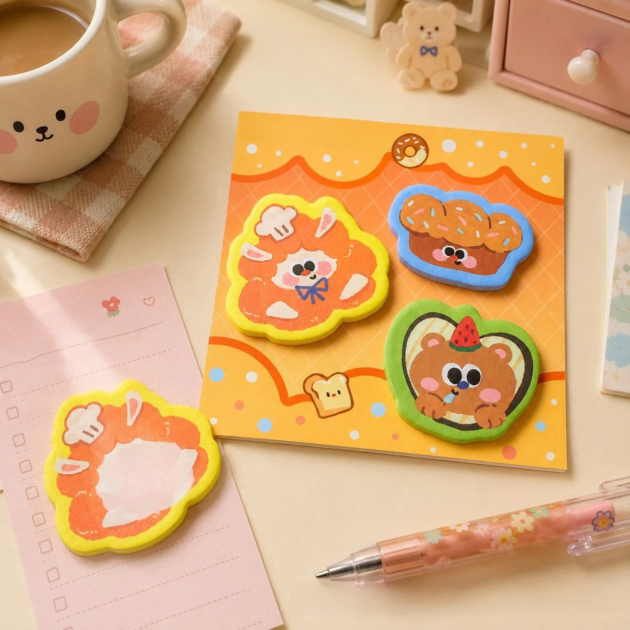 12 Pcs Cartoon Special-shaped Memo Pads Notes Animals Food Three-dimensional Modeling Creative Notes,message Stickers