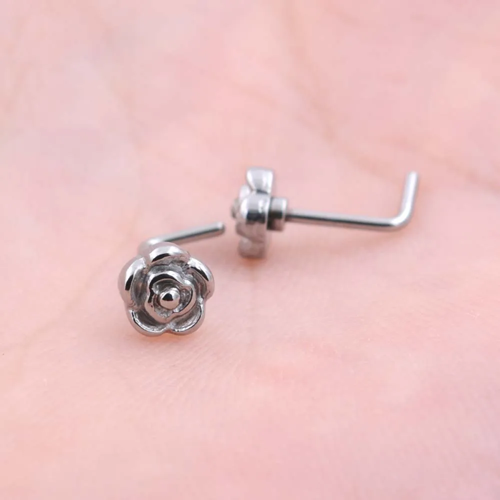 Piercing de Tragus de acero inoxidable con personalidad para hombres, flor rosa, nariz, perno prisionero, anillo de labio, accesorios, joyería corporal