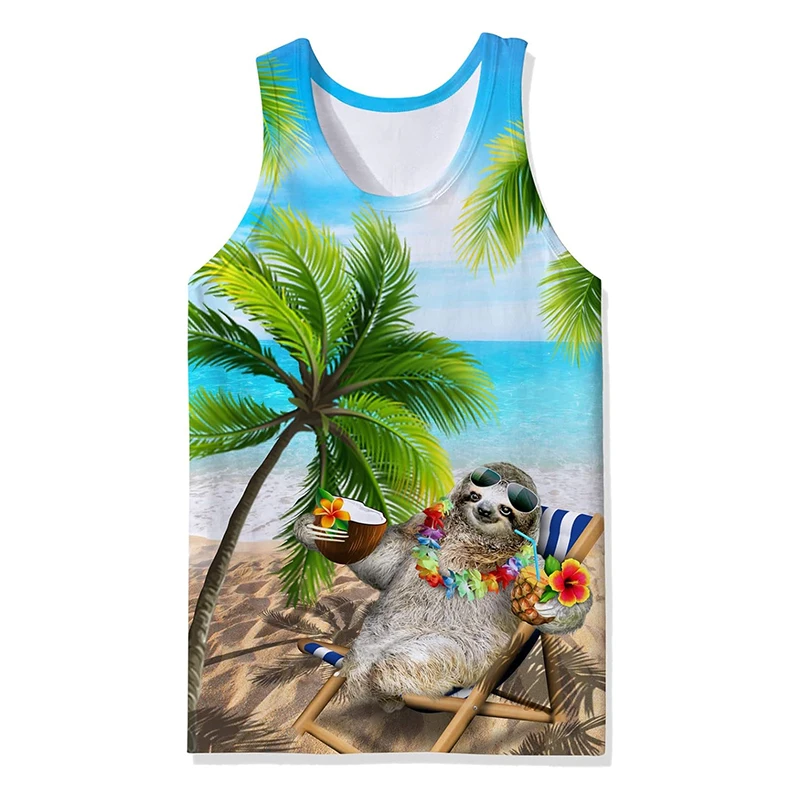 Vacation Style Tank Top Men's Clothing Funny Animal Graphic Casual Street Sleeveless Shirts 2025 Summer Harajuku Pop Men Vest