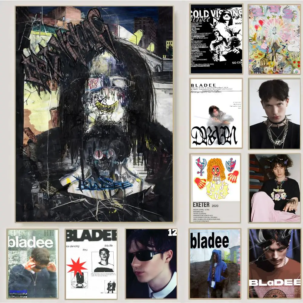 Bladee Singer Drain pop Poster Waterproof Sticky Wall Art Print For Bedroom Living Room Hallway Bar Home Decor