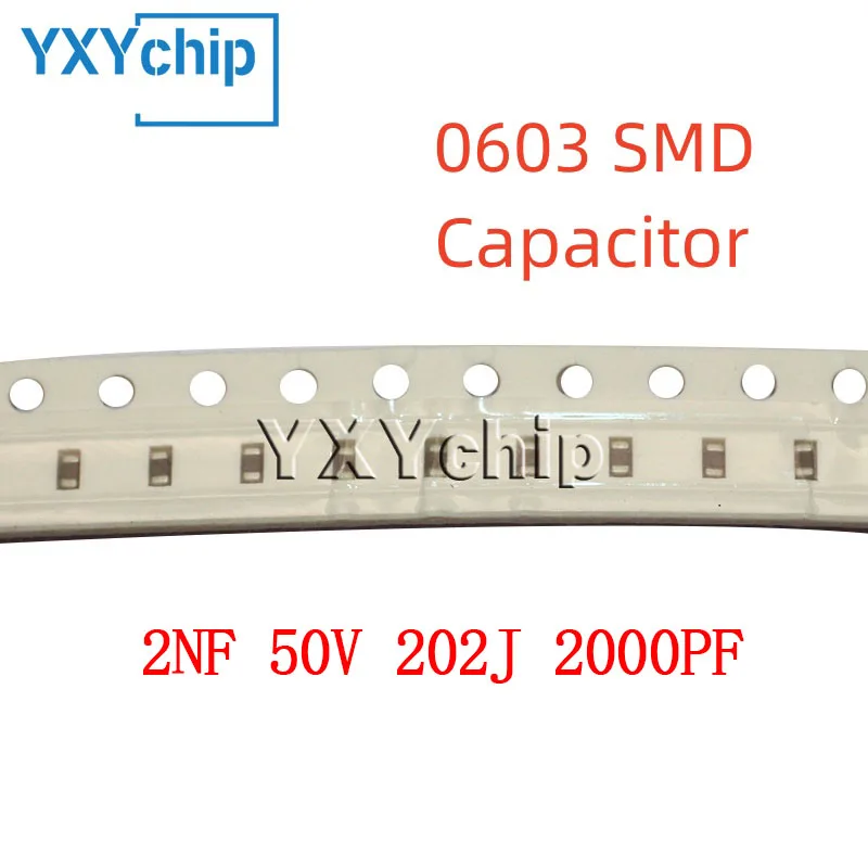 50PCS 0603 2NF 50V 202J 2000PF 5% NPO C0G 1608 SMD Chip Multilayer Ceramic Capacitor