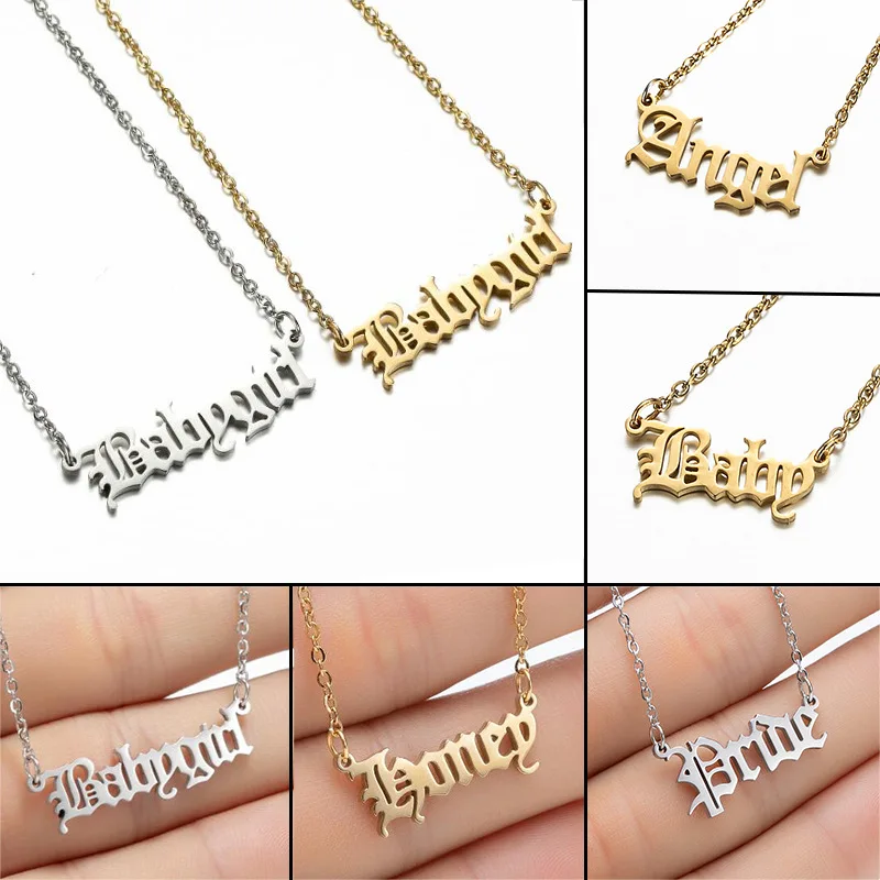 Fashion Jewelry Charm Necklace Stainless Steel Name Plate Letter Pendant Necklace for Women Gifts