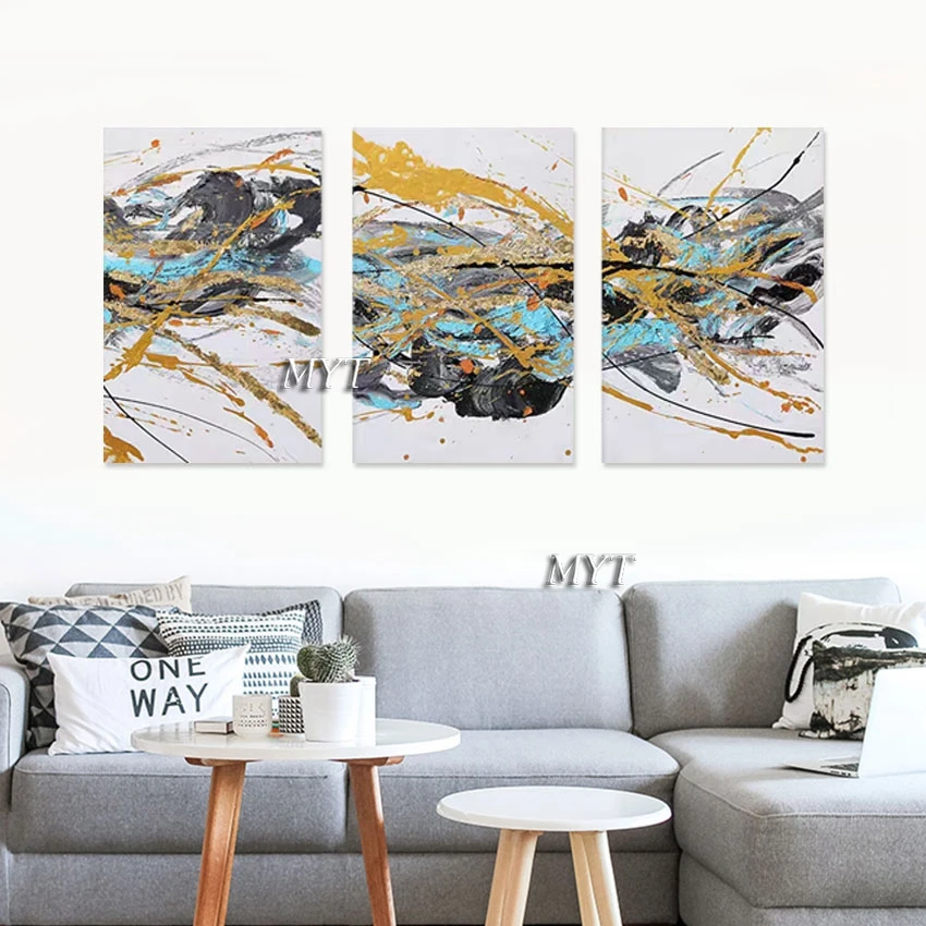 

Sofa Background Wall Decor Picture 3PCS Abstract Idea Design Textured Handmade Canvas Paintings, Frameless Art Gallery Showpiece