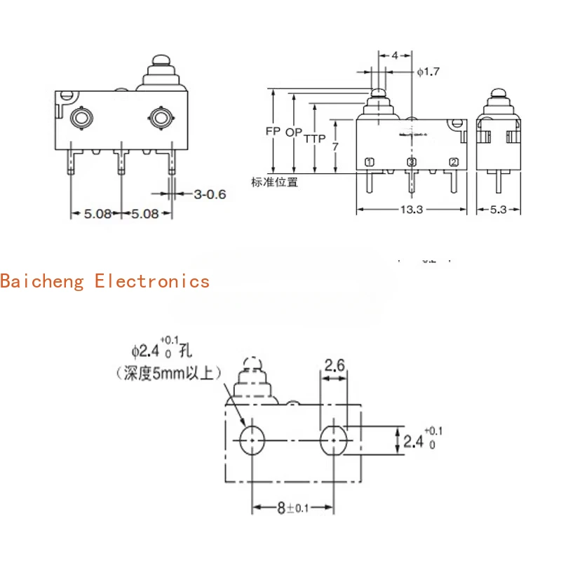Microinterruttore impermeabile da 10 pezzi D2HW-FL291D-A159-AQ1 con perno impugnatura R