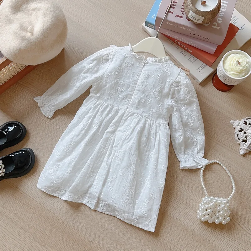 Girls Lace Dress Spring and Autumn New Fashion Sweet Long-sleeved Embroidered Doll Collar Princess Dress for 2-7y  Ropa De Niña