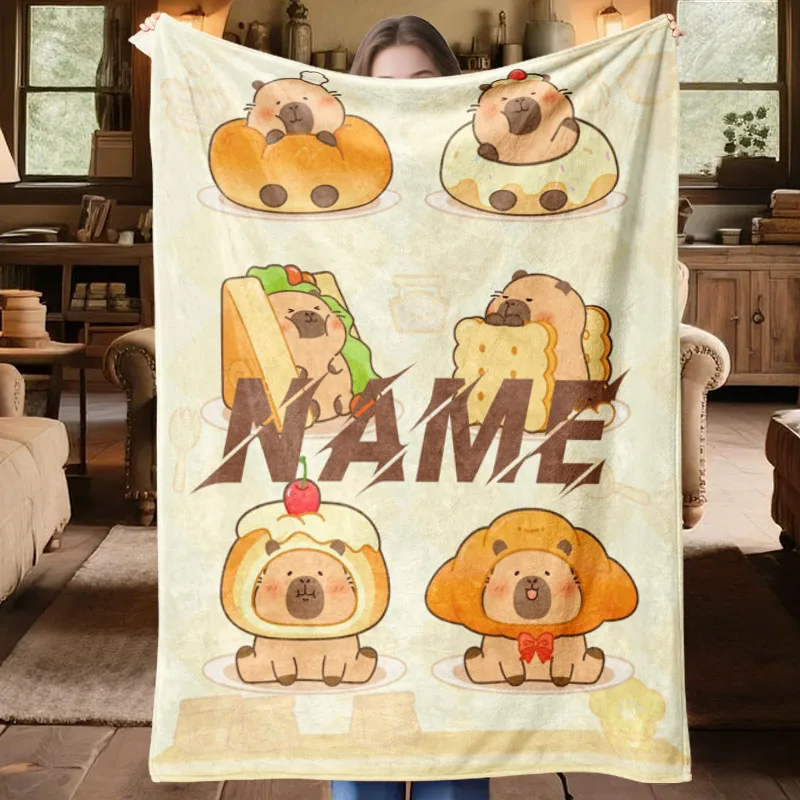 

1Pc Custom Name Cute Dog Cake Themed Flannel Blanket Perfect for Living Room Bedroom Dorm Study Office Cozy Decor