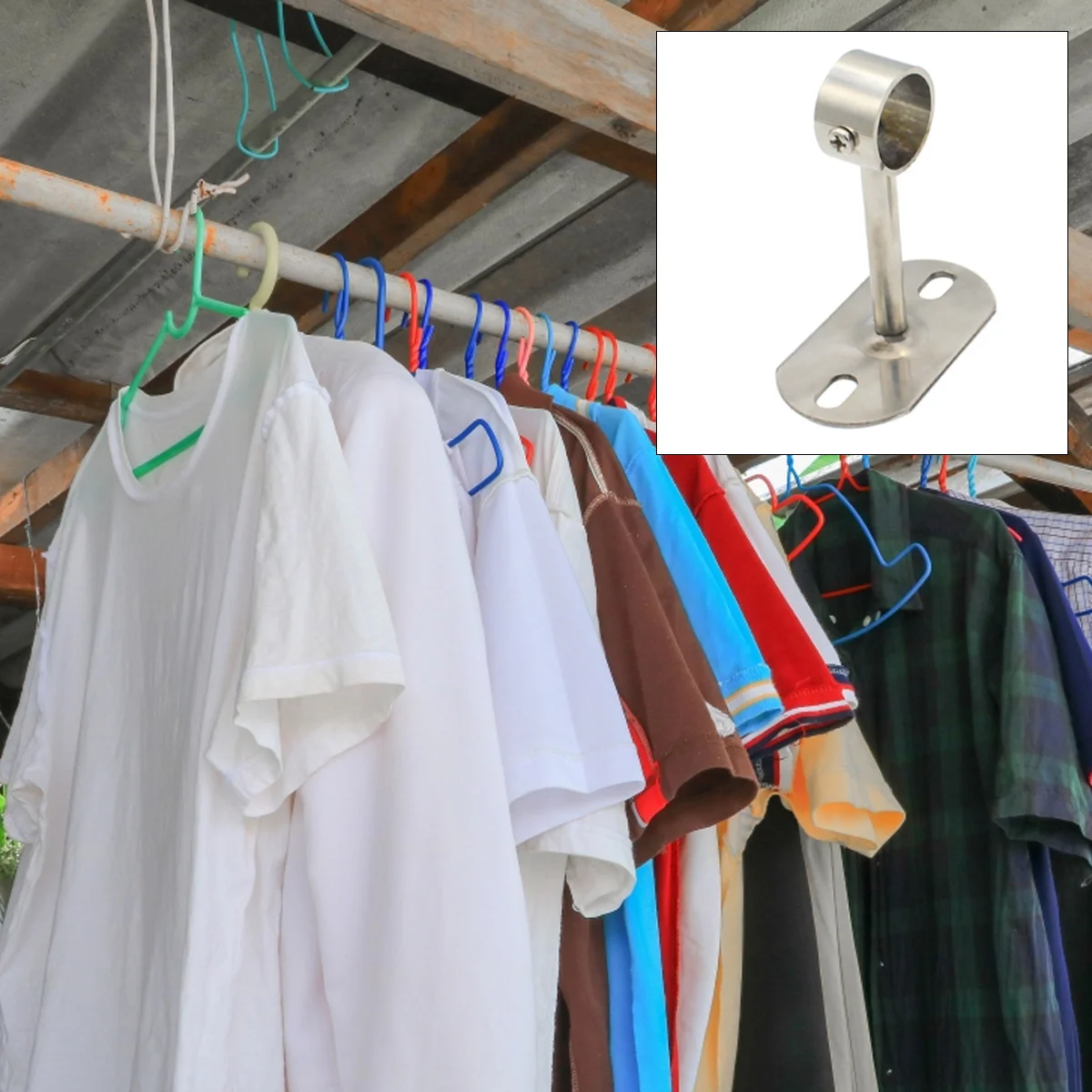 

2 Pcs Stainless Steel Balcony Ceiling Curtain Rod Holders Bracket Mount Support Shower Pole Hardware Closet Rod Holder Heavy