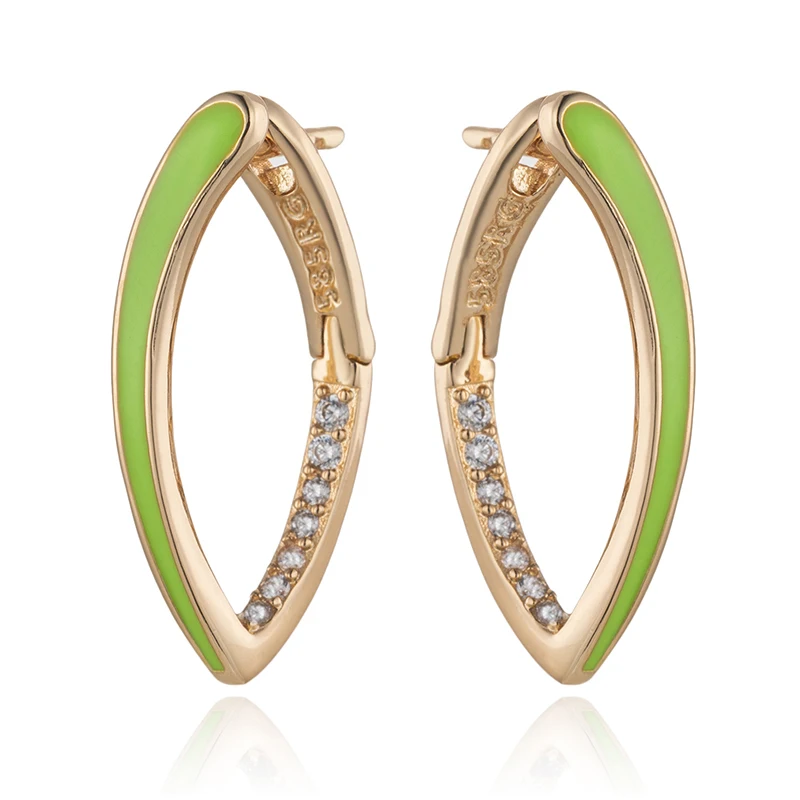 Kinel Hot Fashion 585 Rose Gold Color Green Enamel Drop Earrings For Women Girl Wedding Party Natural Zircon Eardrop Jewelry