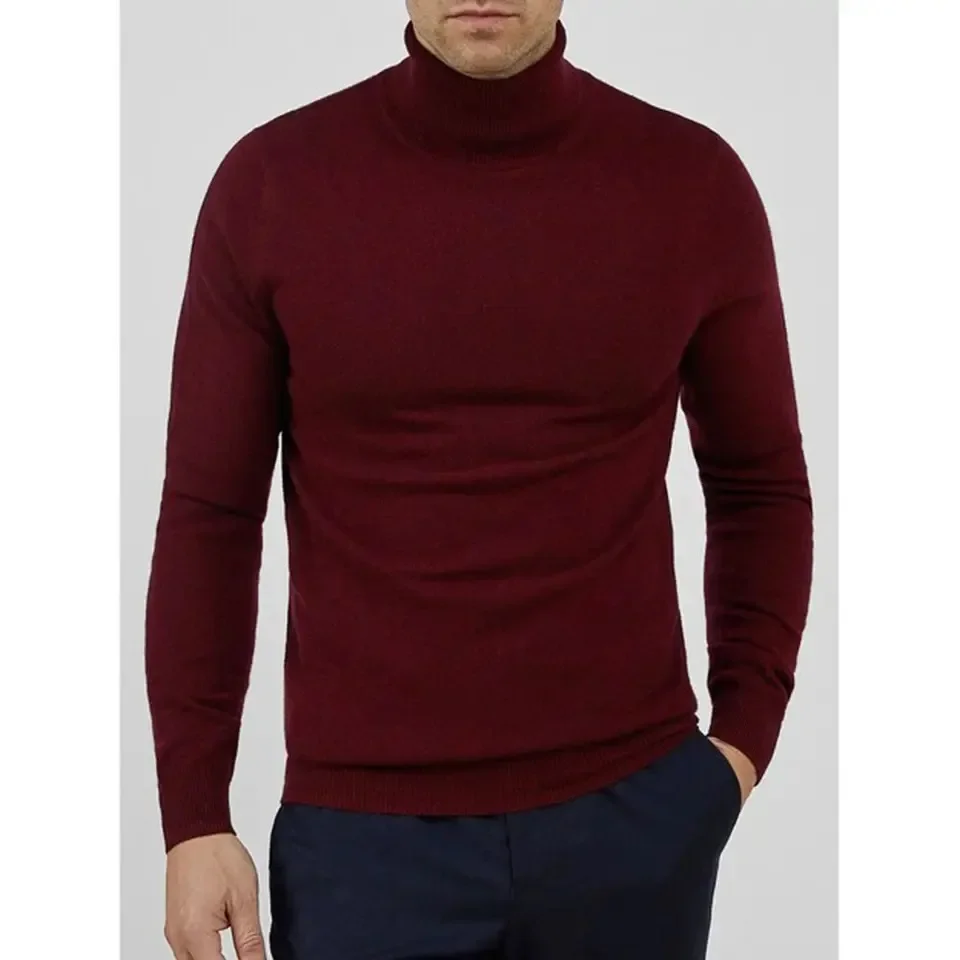 European and American Men's New Fashion Simple Solid Color High Neck Base Knitted Sweater for Autumn and Winter.