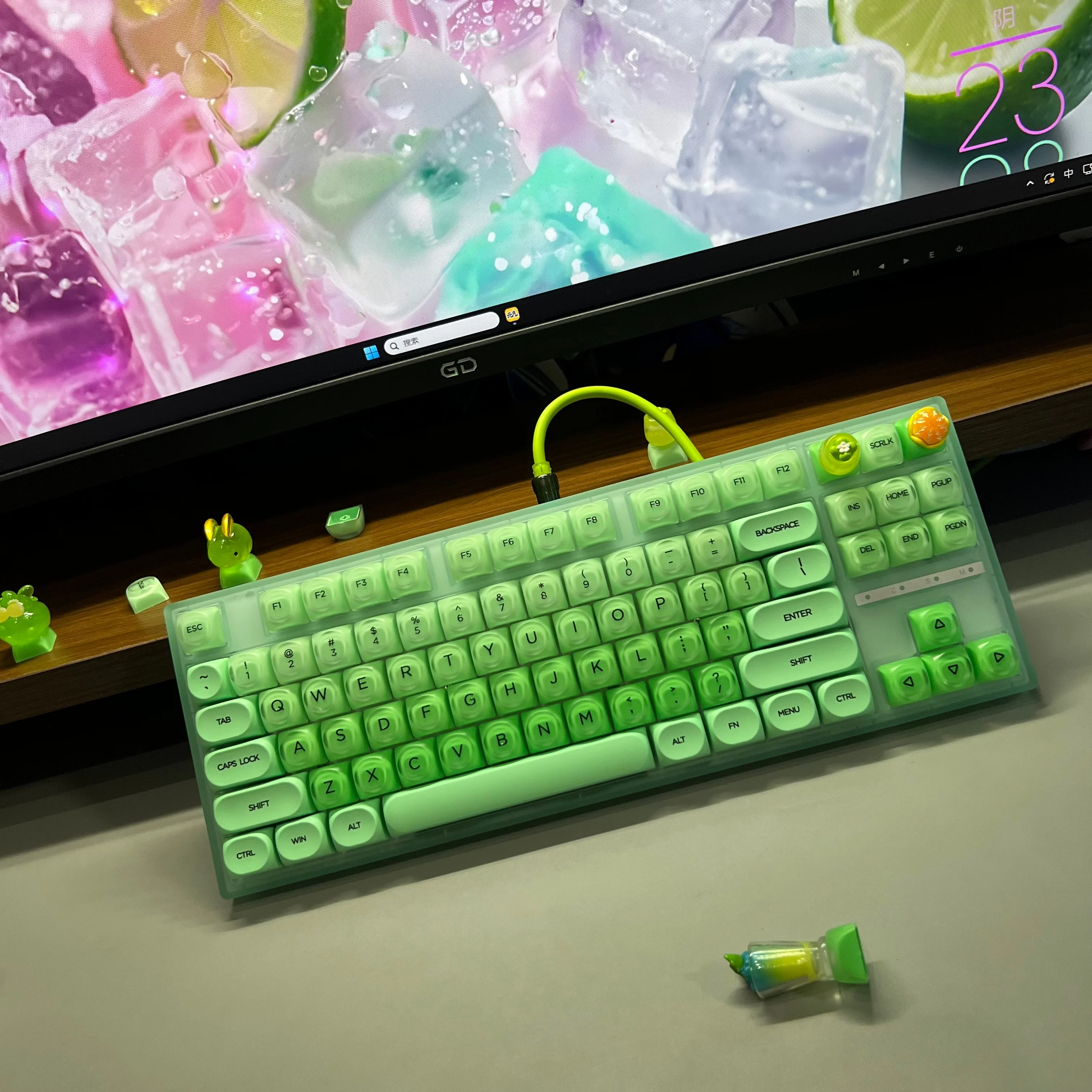 Teclado de 132 teclas verde limón, teclas de PC, perfil HOA, teclas PBT de doble disparo personalizadas para interruptores Cherry MX, Teclado mecánico