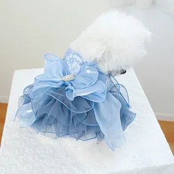 1PC Pet Clothing Spring and Autumn Blue Star River Wedding Dress Princess Dress Suitable for Small and Medium sized Dogs