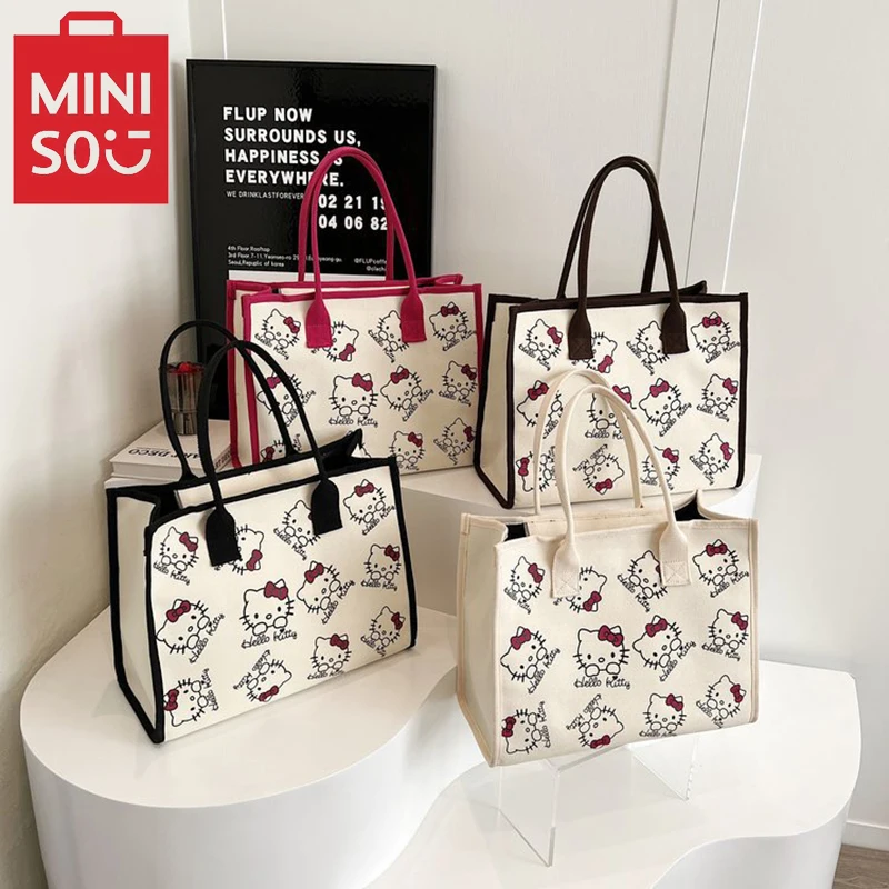 MINISO Hello Kitty Cartoon Canvas Bag Fashion Casual Versatile borsa grande capacità una borsa a tracolla