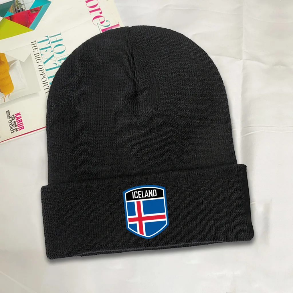 2024 Iceland Flag Top Print Men Women Unisex Knitted Hat Winter Autumn Beanie Cap Warm Bonnet