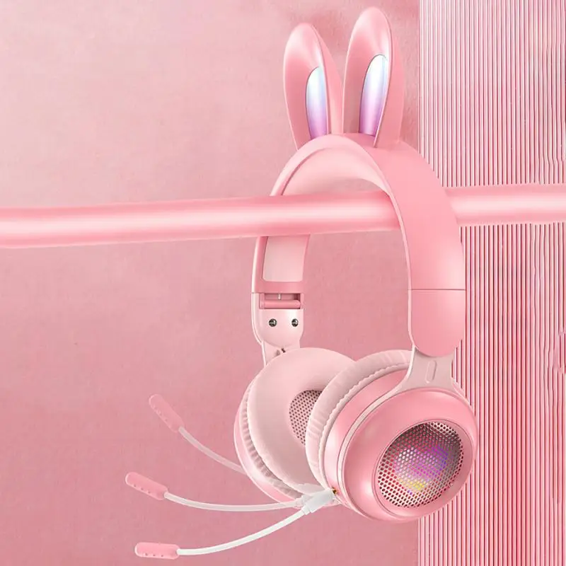 Auriculares inalámbricos RGB con Orejas de conejo y micrófono para niños, bonitos auriculares de música para jugadores, nuevos