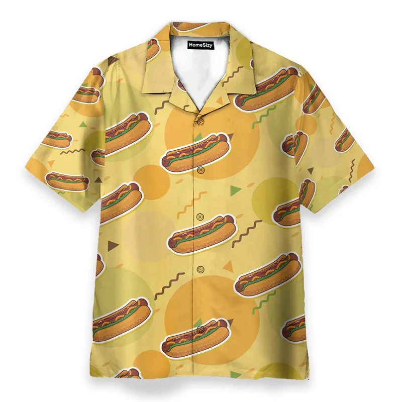 

Summer Humour Funny Food Print Shirts For Men And Women Hip Hop Personality Short Sleeve Lapel Shirts Cute Cartoon Graphic Top
