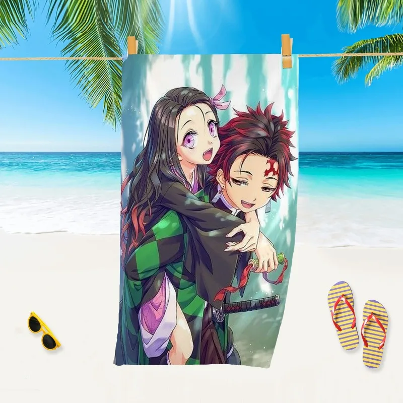 

In Stock Animation Demon Slayer Kamado Nezuko Fitness Running Sweat Practical Beach Towel Swimming Bath Towel Anime Model