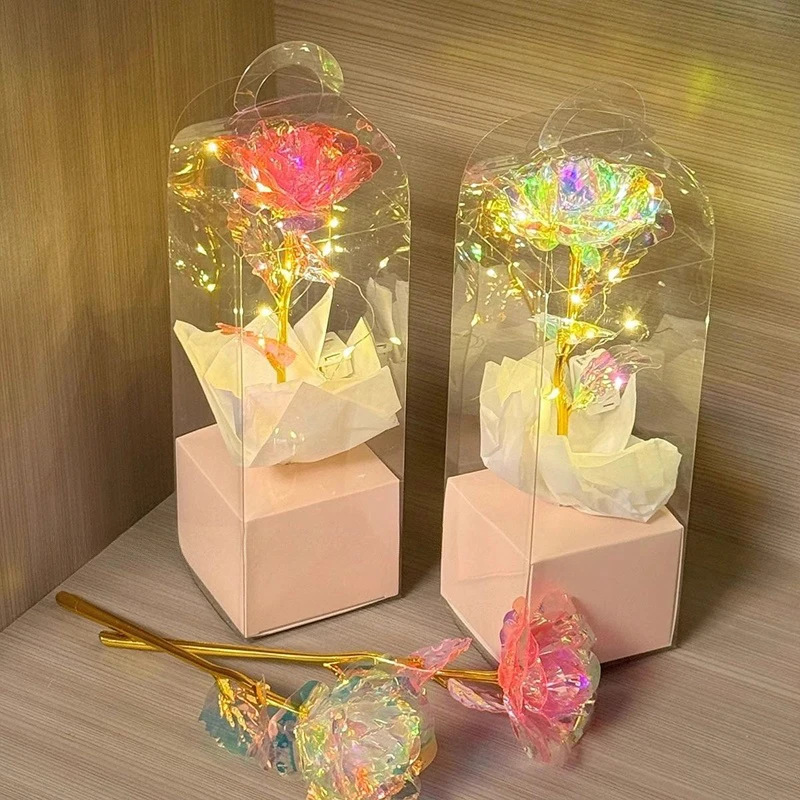 Gold Foil Rose Box LED Luminous Rose Artificial Rose Flowers Eternal Rose Creative Christmas Valentine's Day Mothers Day Gift