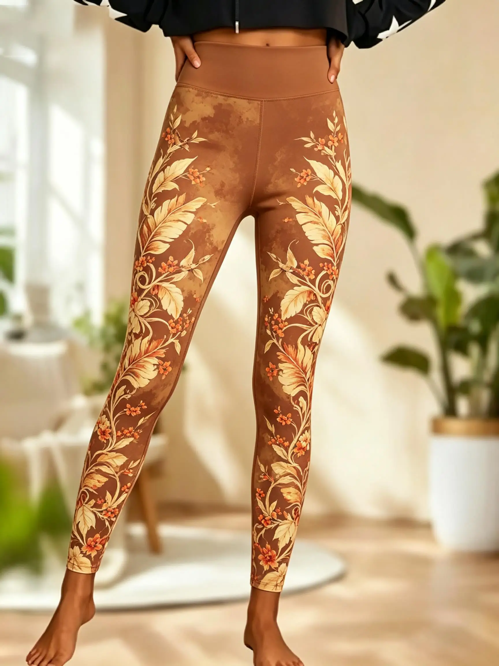 Women Fleece‑lined Mid‑rise Leggings Tropical Floral Monstera Leaf Hummingbird Full‑leg Print Slim Stretch Winter Casual Pants