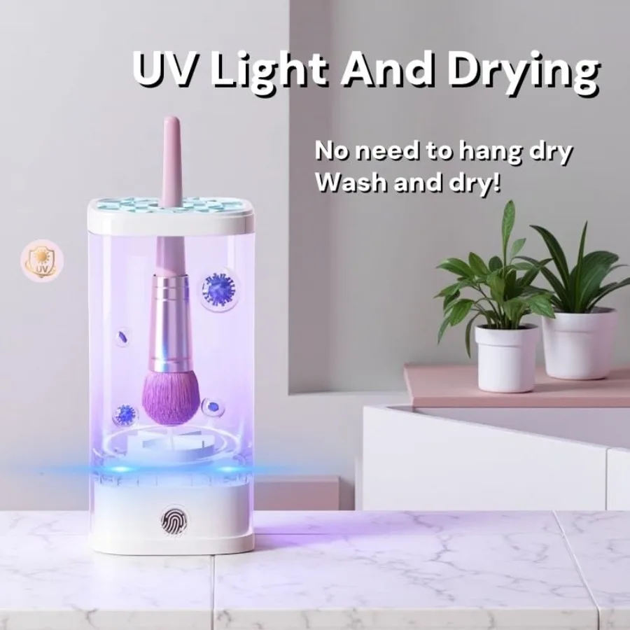 Máquina limpiadora y secadora de brochas de maquillaje eléctrica con luz UVC, sistema de limpieza de brochas automático 3 en 1 para limpieza profunda y secado rápido