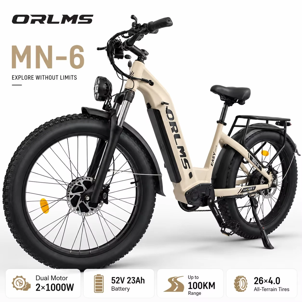 Elektrische fiets ORLMS MN-6 elektrische mountainbike 2000W dubbele motor 52V23Ah lithium batterij hydraulische remmen max. snelheid ​ ​ 45 km/u Off-Road E-bike 26*4.0 inch All-Terrain Vetband