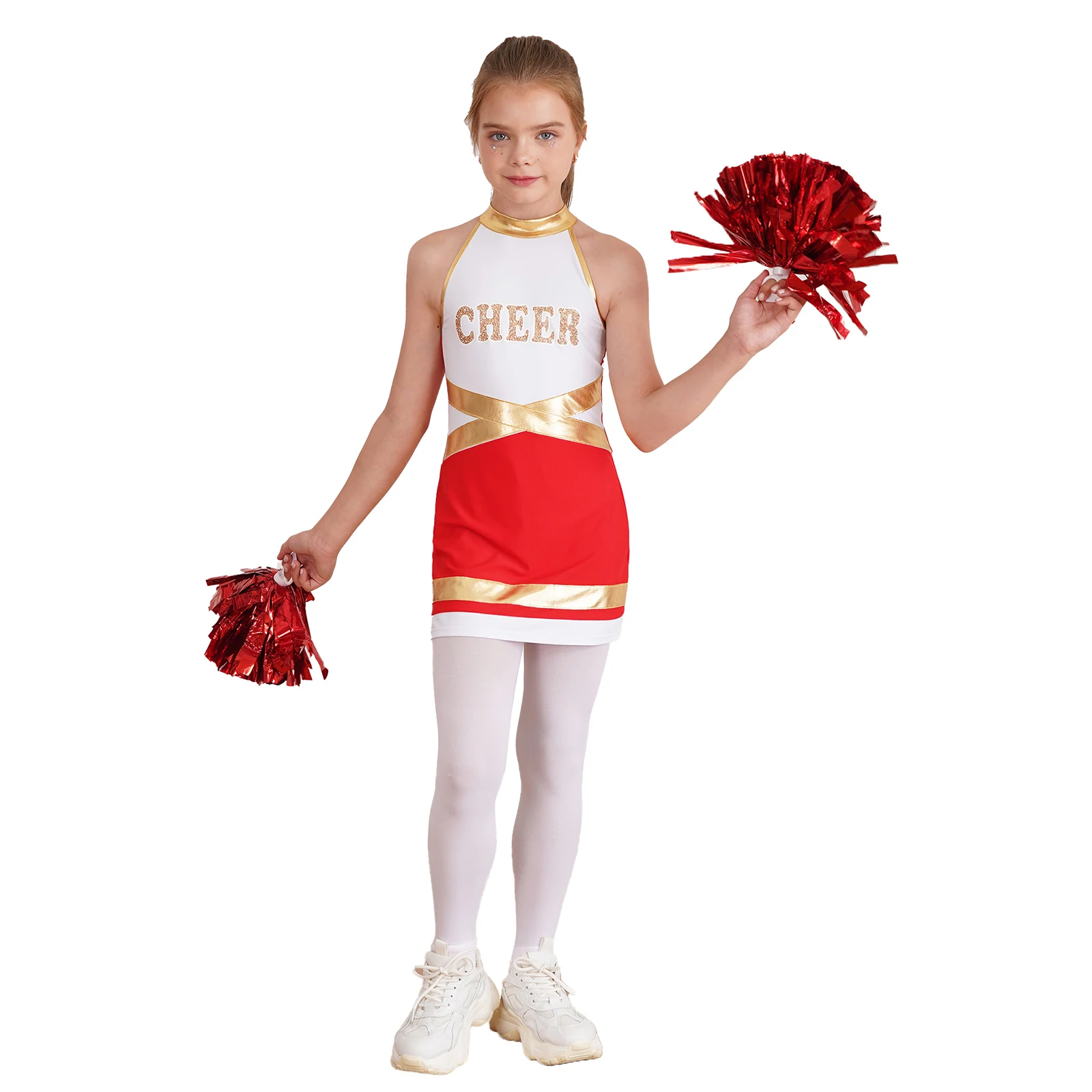 

Halloween Kids Girl Sleeveless Cheerleading Dress Fashion Letter Print Color Block Dresses Dance Performance Costume Competition