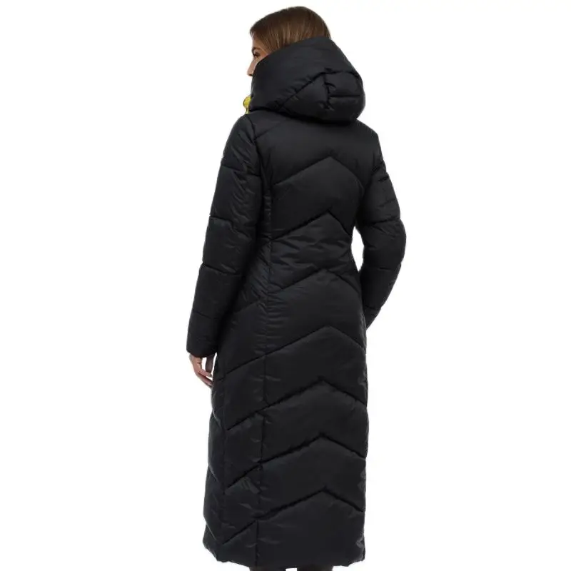 D`OCERO 2022 X-Long Winter Down Jacket Women Fashion Warm Female Padded Quilted Coat Thick Cotton Overcoat Quality Winter Parkas