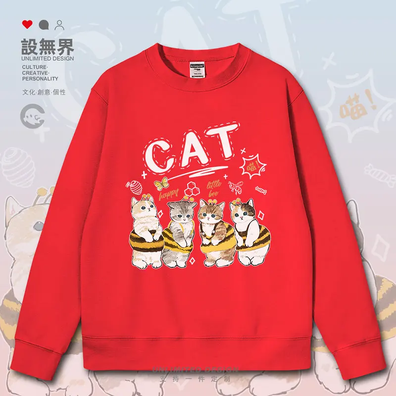 Childlike and energetic, cute little bee cat graffiti cartoon mens hoodies long sleeve sports clothing clothes autumn winter