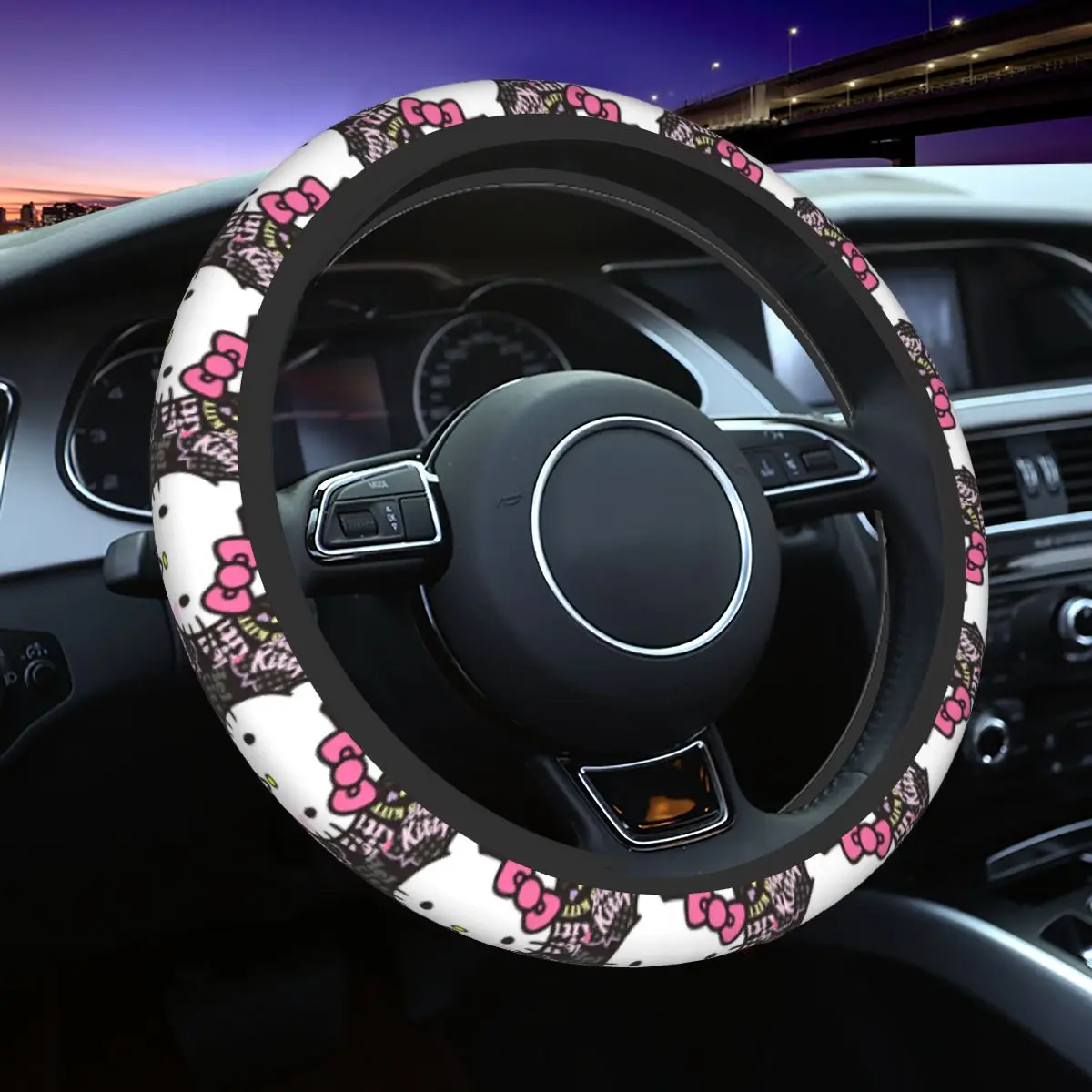 

Чехол на руль автомобиля Hello Kitty без внутреннего кольца, чехол на руль, защитное украшение «сделай сам», подходит для 14,5-15 дюймов