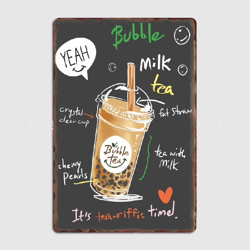 Bubble Mike Tea Flavor Yean Metal Sign Wall Decor Kitchen Customize Club Home Tin Sign Poster