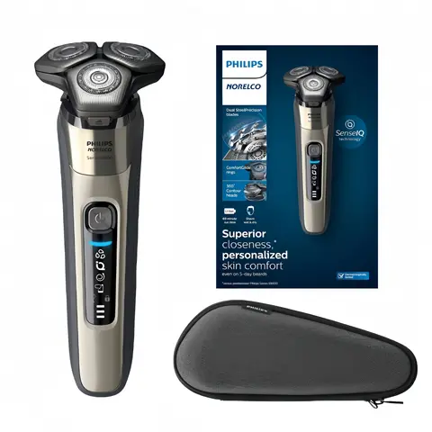 Philips Norelco Shaver 9000 S9502 Series, Dual Steel Precision Blades, Motion Control Sensor ComfortGlide Rings, 360° Contour He
