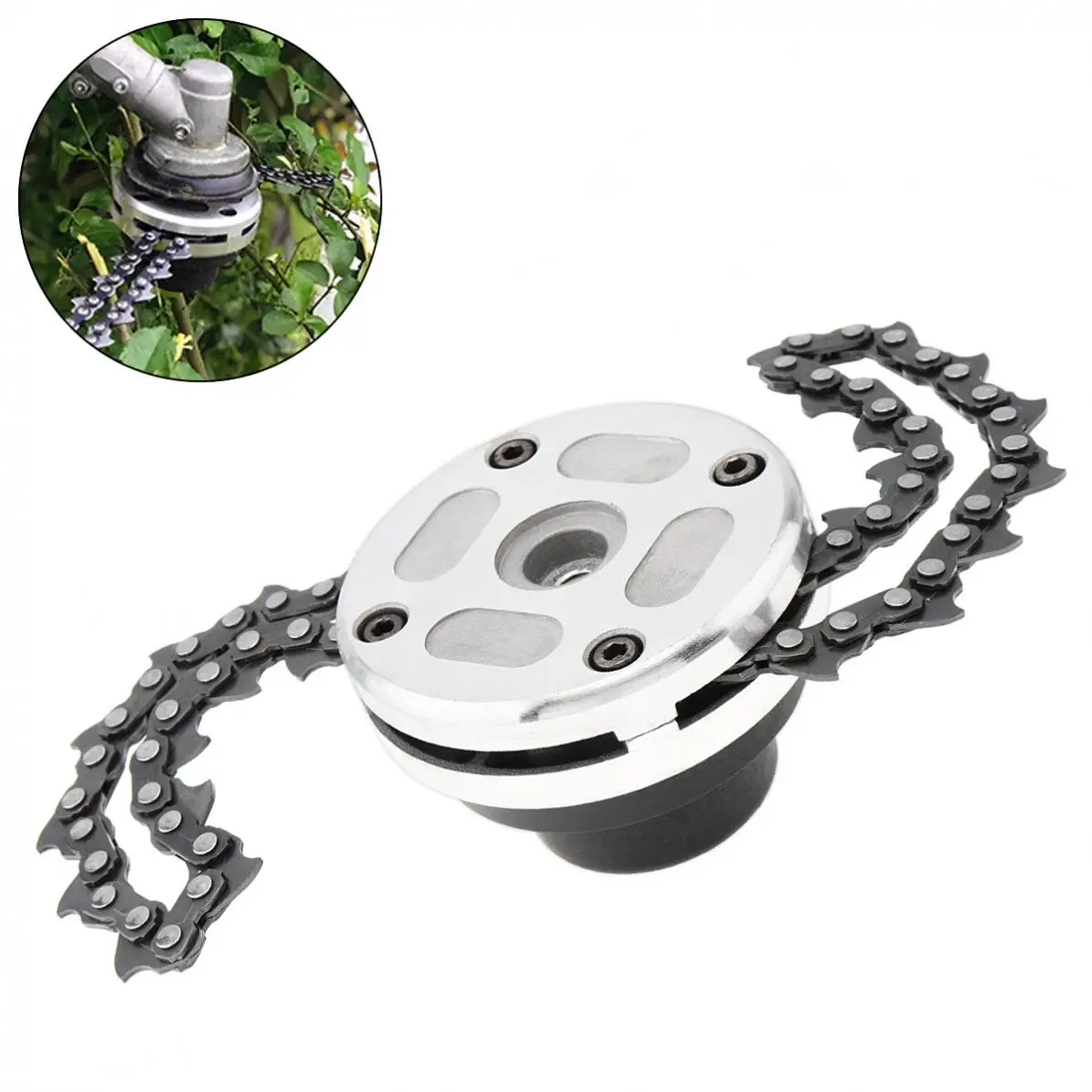 

Black Steel Brush Cutter Lawn Mower Trimmer Head with Installed Coil Chains for Agricultural Garden Tool