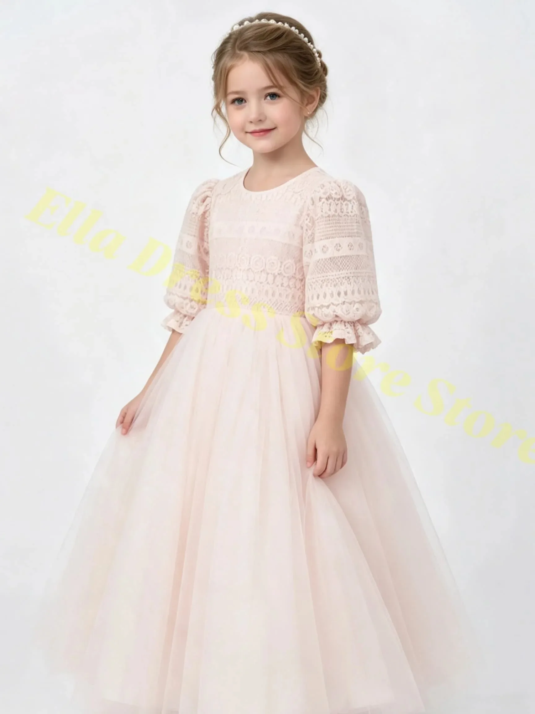 Großhandel Maßgeschneiderte Hochwertige Elegante Blumenmädchenkleider aus Spitze mit Tüll für Hochzeit, Ball, Rüschen, Blumenmuster, Kleider für Kleinkinder Geburtstagsfeiern – Detail 5