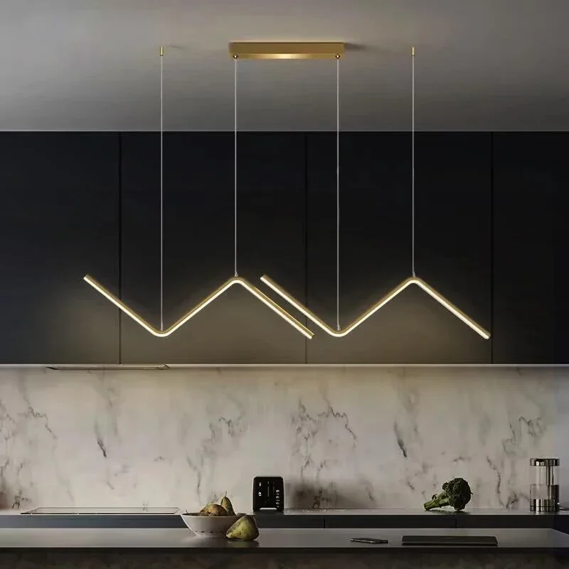 

Nodic LED Pendant Light Modern Gold Long Strip Chandelier Restaurant Kitchen Dining Table Hanglamp Home Decor Black Pendant Lamp