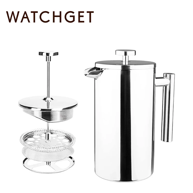 Watchget-cafetera a presión francesa de 800/1000ml, prensa de café aislada de acero inoxidable de doble pared con sistema de filtración de 3 niveles