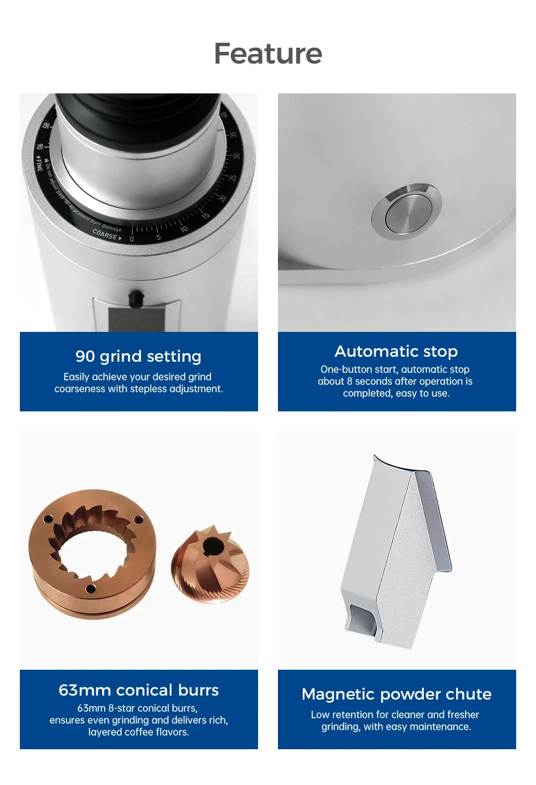 DC63 110V/220V Professional Conical Burr Coffee Grinder for Espresso & Turkish CoffeeElectric Automatic for house hold Hotel Use
