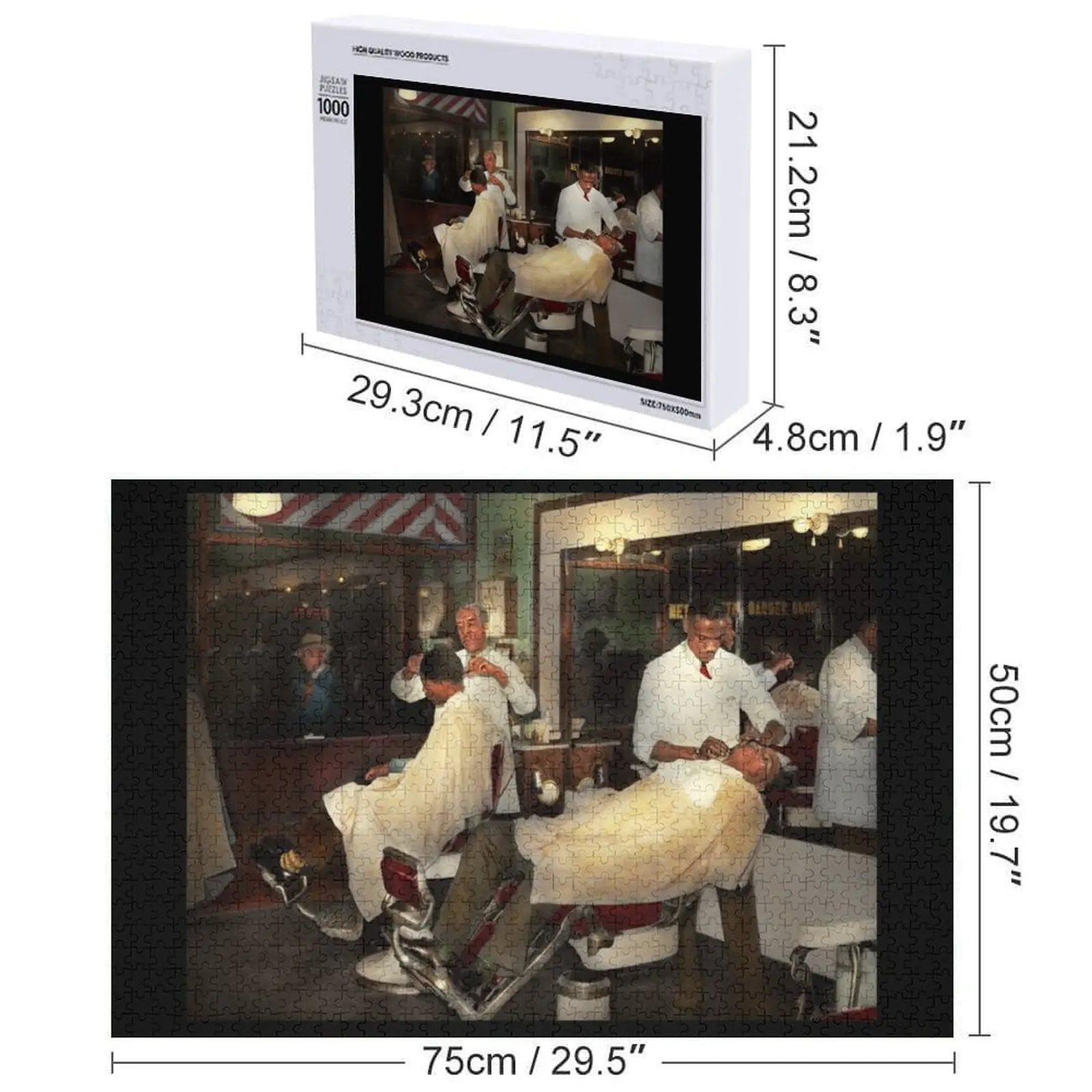 الحلاق - التقليد المعزز لزمن عام 1941 أحجية الصور المقطوعة للأطفال الصناديق الخشبية