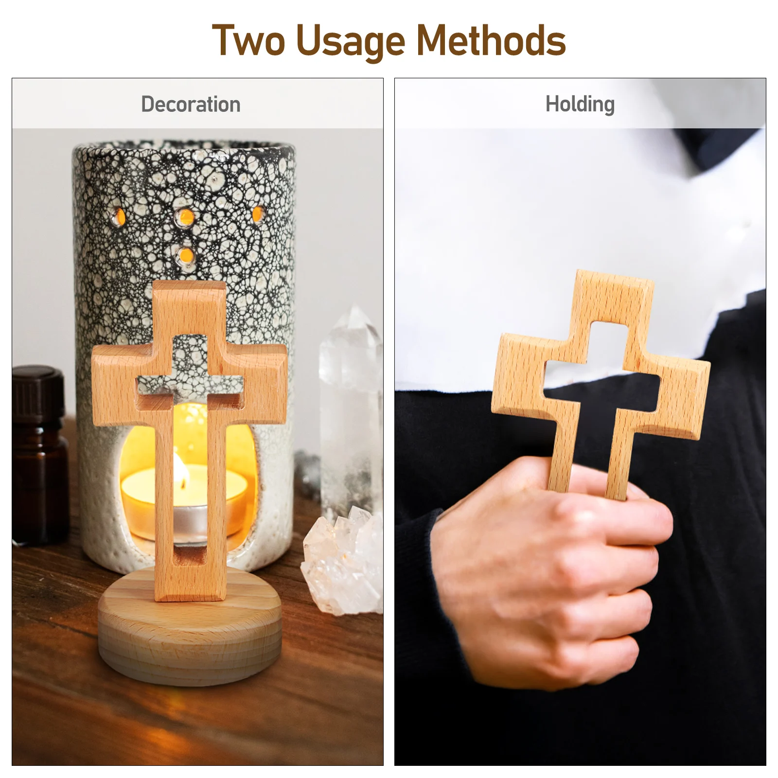 

Wooden Ornament Beech Hollow Design Rounded Corners Natural Finish Tabletop Decor For Church Home Religious Festival