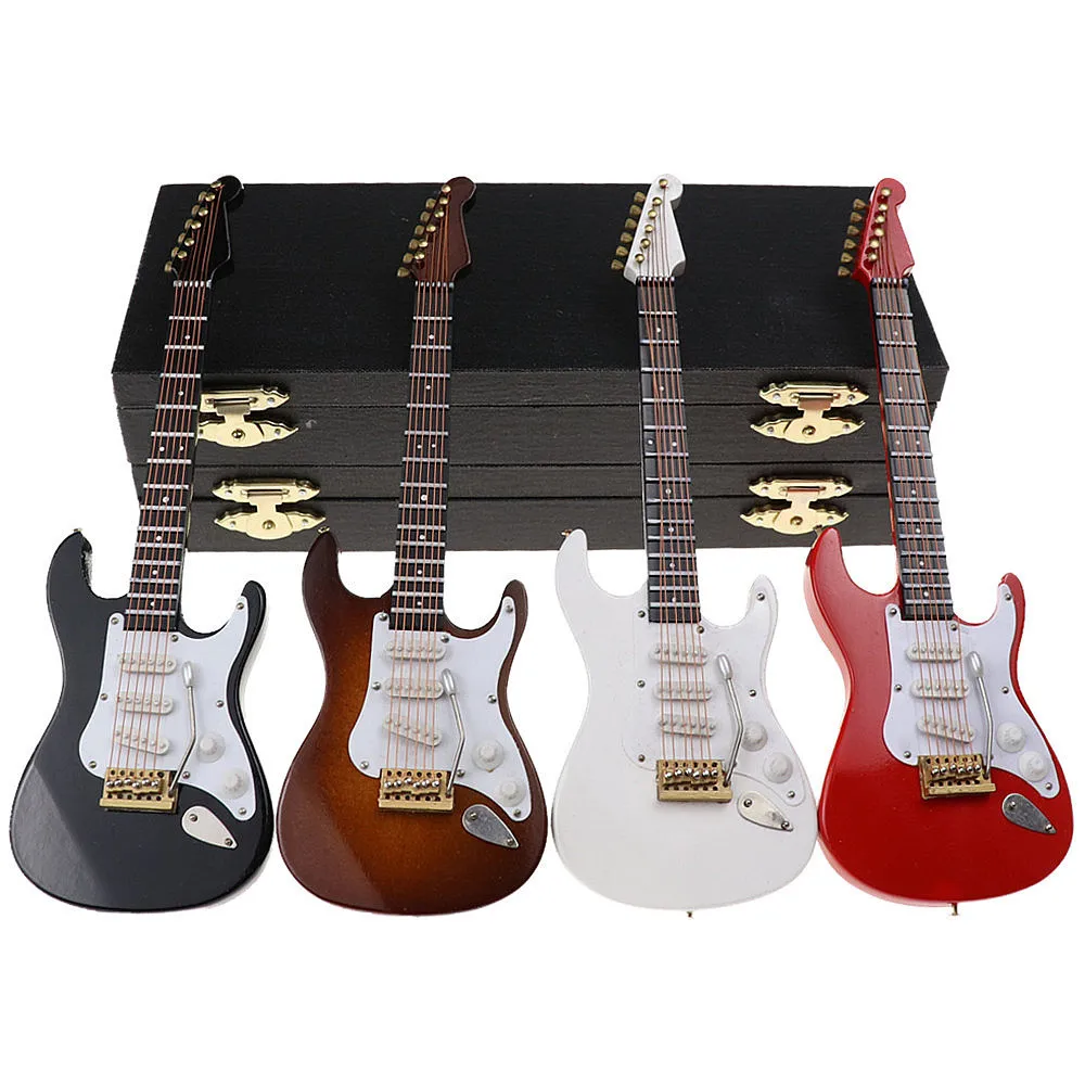 

Wooden Mini Electric Guitar Ornament Model Musical Instruments Collection Decorative Guitar With Support Miniature Gifts 4 Color