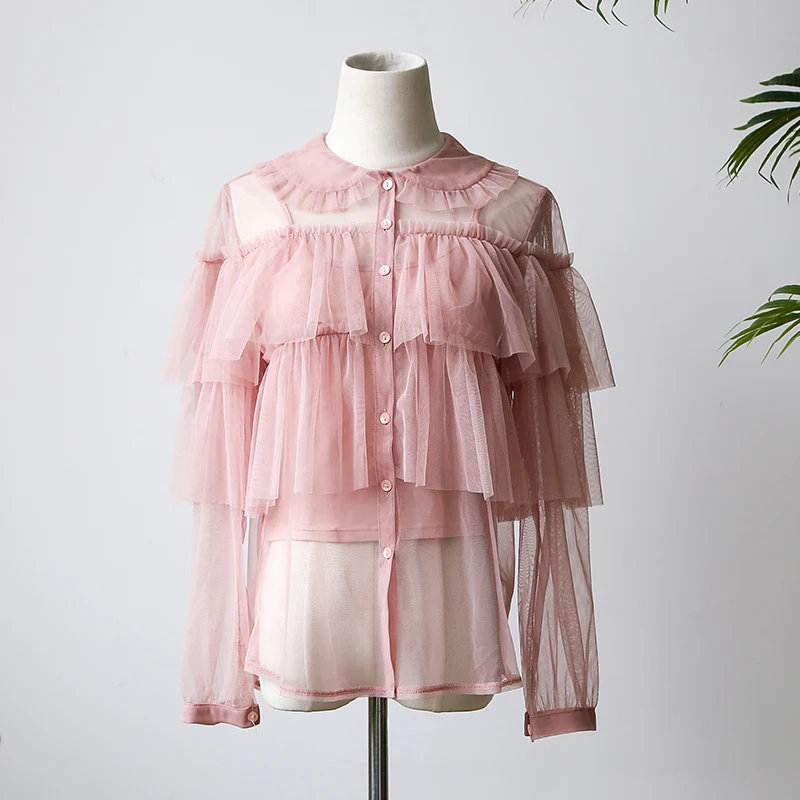 

Модная внутренняя рубашка-бретелька, женская весна-лето, новый стиль, многослойная кружевная сетчатая рубашка, комплект из 2 предметов