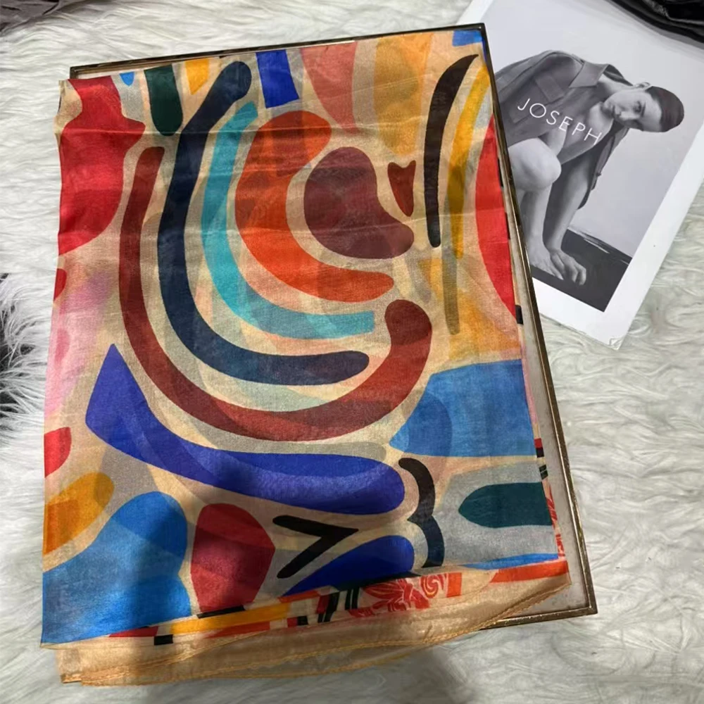 

БИСИФА | Новый оранжевый синий шелковый шарф, шаль, осень-зима, женские длинные шарфы с геометрическим рисунком, хиджабы, брендовые летние женские пляжные шаль, платок