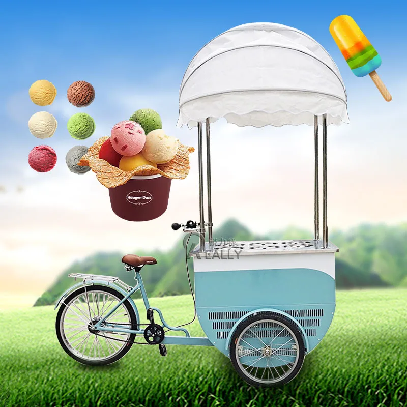 Popsicle Gelato Display Vending Freezer Bike Ice Cream Tricycle   Hard Soft Ice Cream Cart Vehicle Cool Drink Sales Trike