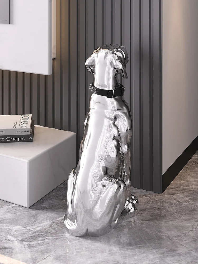 Home Decor Electroplated Dog Statues Artistic Ornaments Nordic Living Room Large Floor Decoration Resin Dog Sculptures Figurines