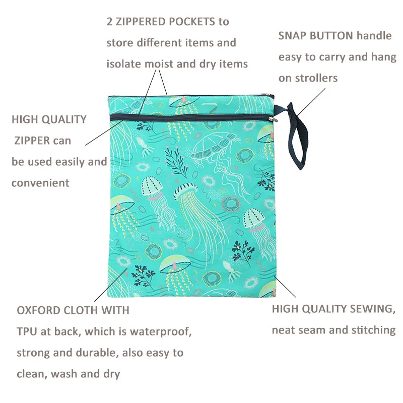 30X40CM Multifunctional Medium Oxford Cloth 2 Pockets Diaper Bags Waterproof Baby Wet Bag Portable Stroller Organizers Outdoor